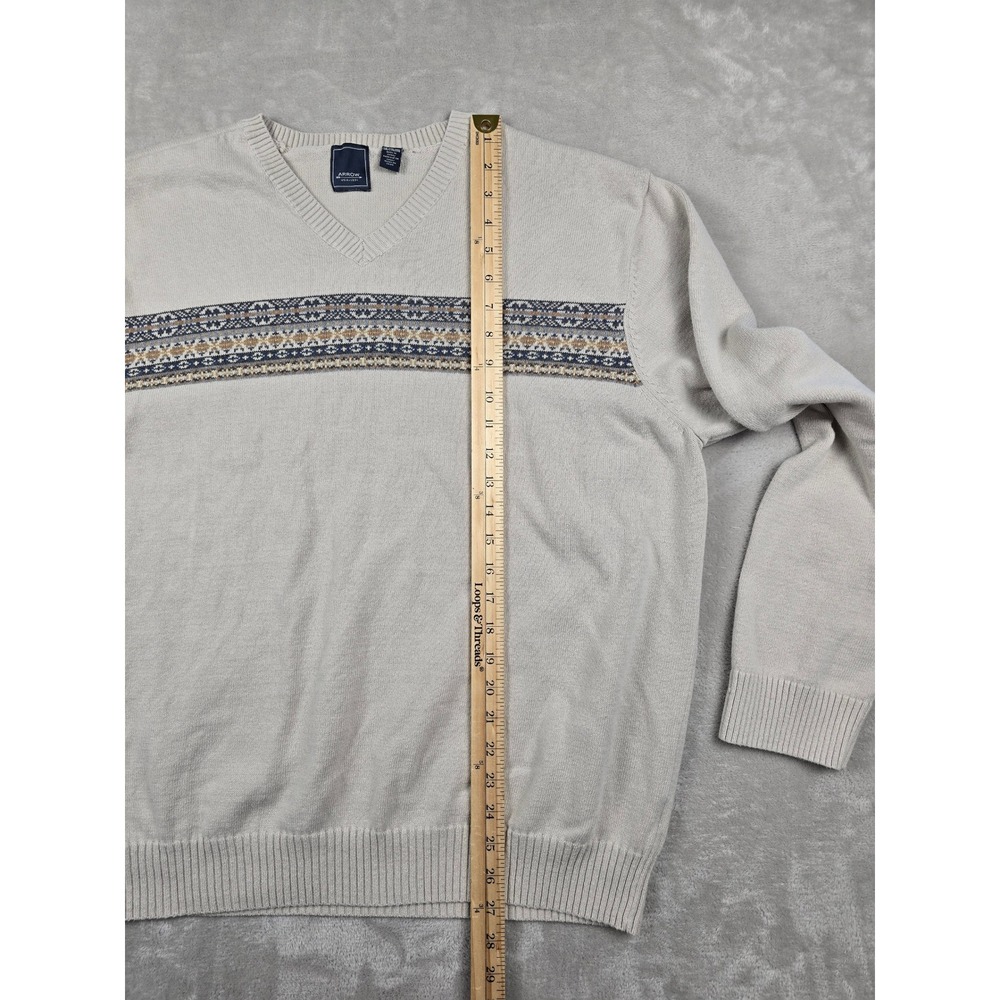 Arrow Sweater Men XXL Beige V-Neck Fair Isle Pattern Cotton Knit Pullover - Picture 6 of 8